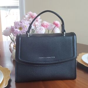 French Connection Black Textured Leather Satchel with Top Handle
